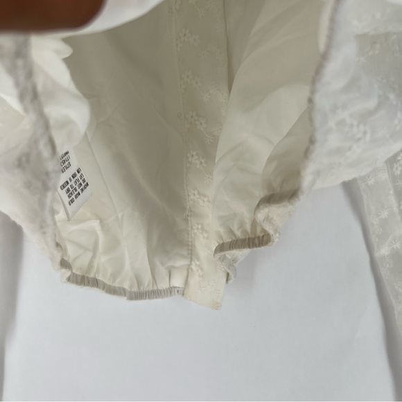 Heatherly Cottage Eyelet‎ Crop Top Balloon Sleeve Peasant Embroidered Size XSP - Picture 9 of 12